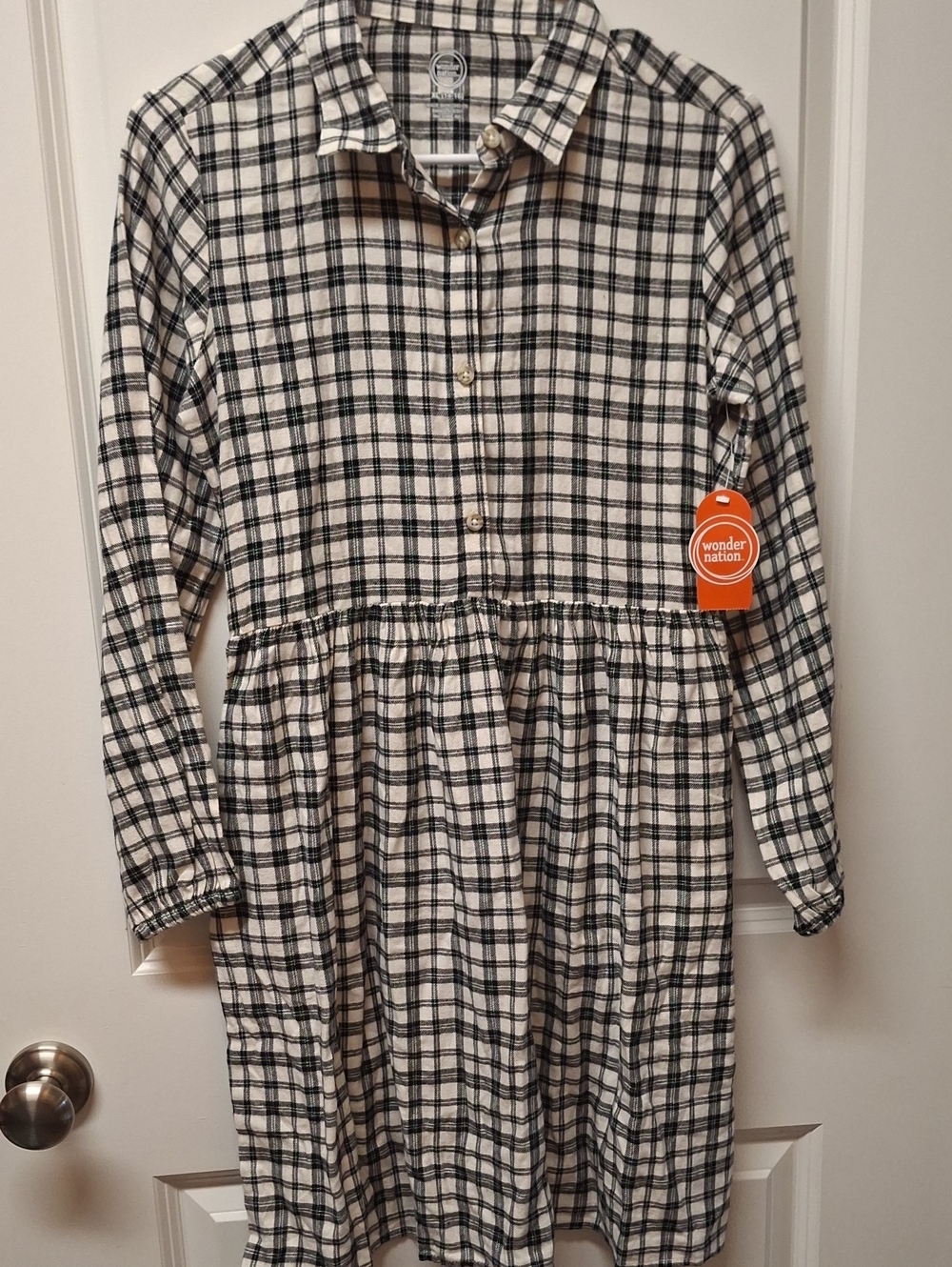 wonder nation Black and White Plaid Button-Front Dress